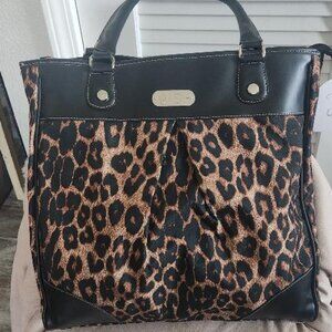 Jessica Simpson Leopard Faux Black Leather Tote Handbag